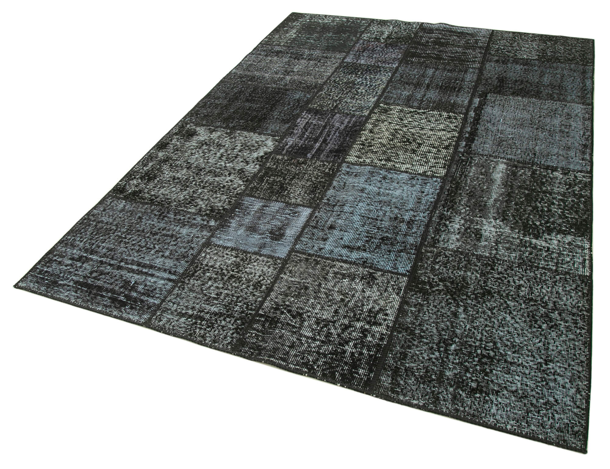 Hand-knotted oriental overdyed 171 cm x 240 cm black patchwork carpet