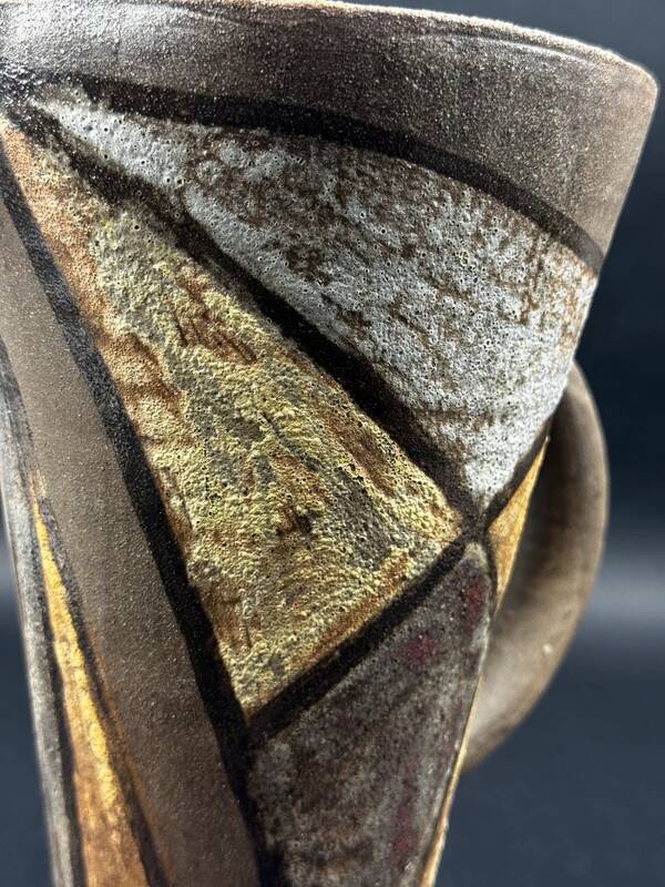 Pitcher signed Alexandra Kostanda (1921-2011) Vallauris in enamelled stoneware from the 60s