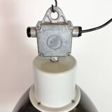 Large Industrial Enamel Factory Pendant Lamp with Glass Cover, 1960s