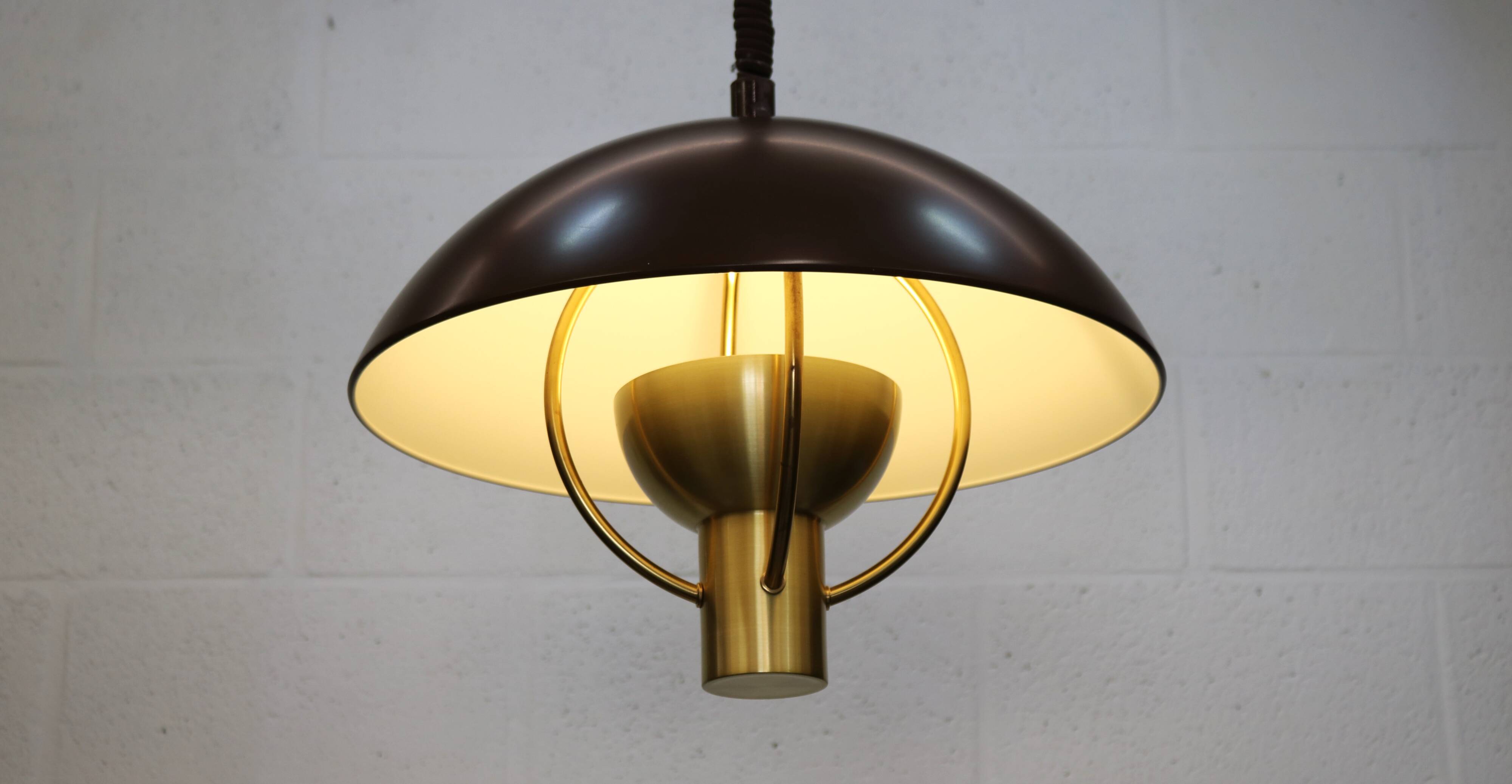 Fog and Morup Mid Century Modern Brass Pendant Lamp, Danish 1960s Brown XL