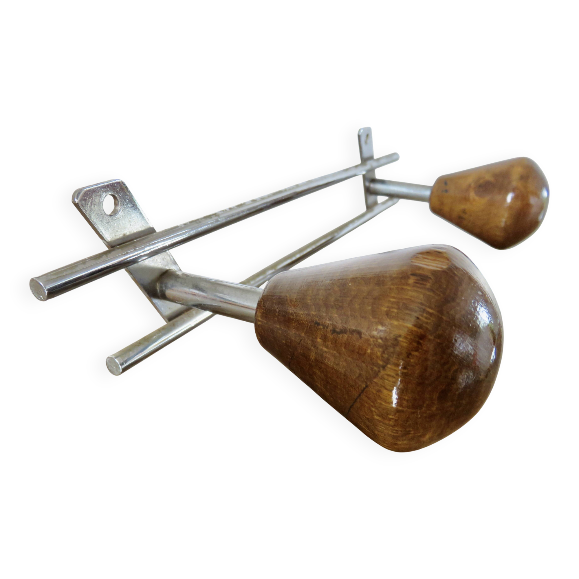 Scandinavian wall-mounted coat rack, wood and chrome-plated metal, 1960s-70s