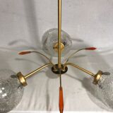 Vintage 70s brass and glass chandelier