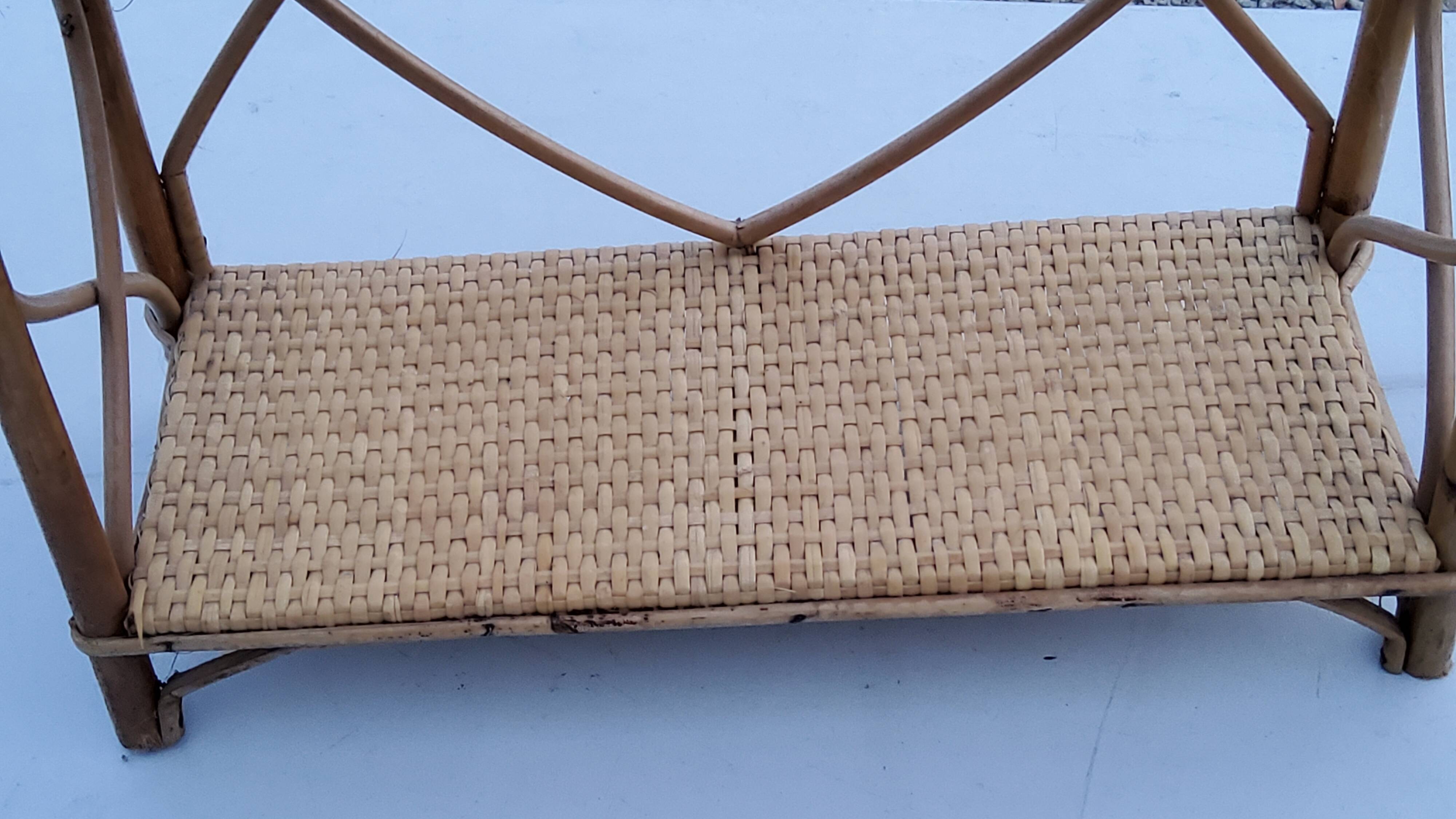 Double wall shelf in bamboo and rattan from the 70s