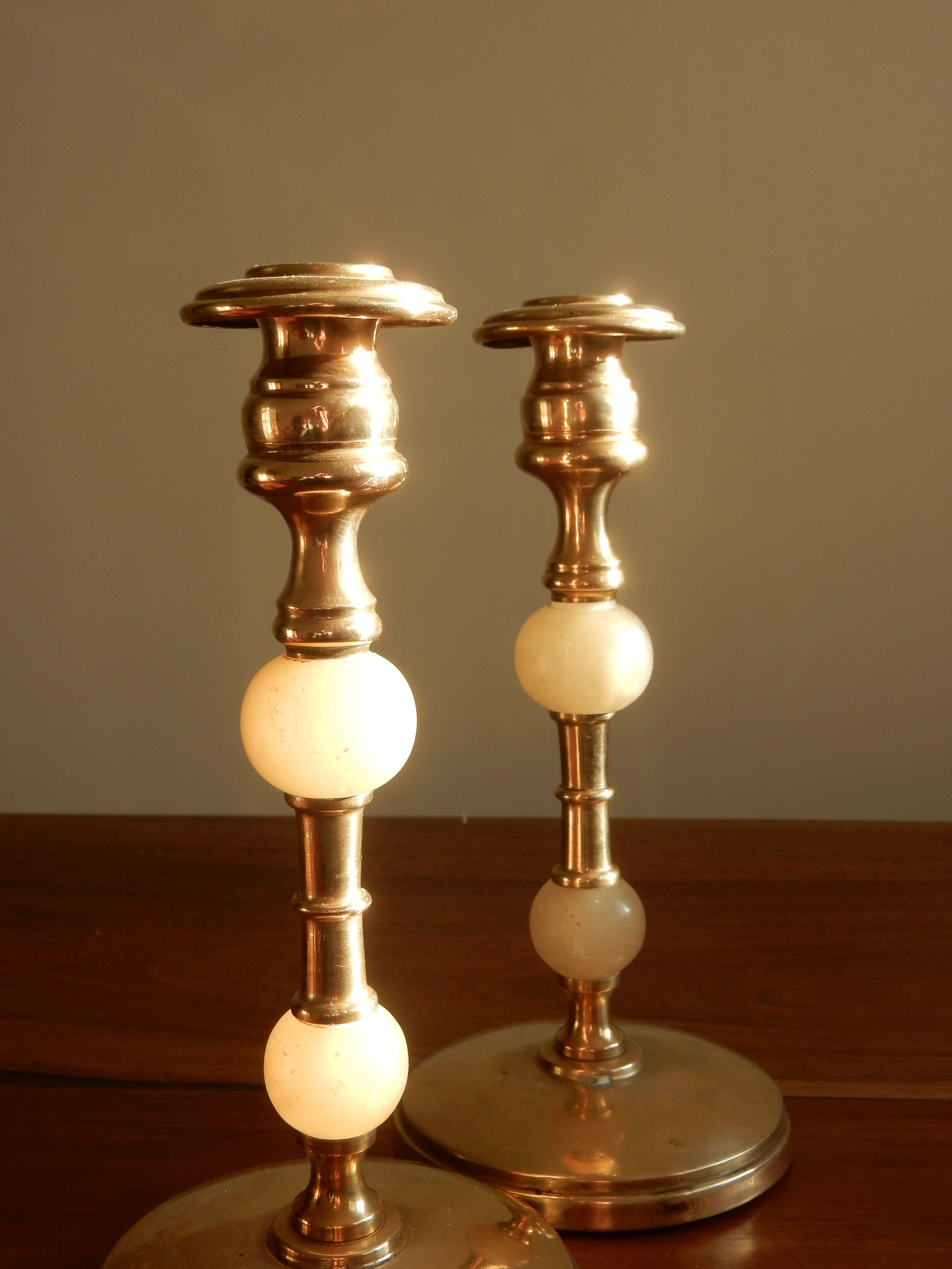 Brass and alabaster chandeliers, French from the 60s