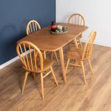 Retro Blonde Ercol Model 383 Dining Table & Four Model 370 Windsor Kitchen Dining Chairs