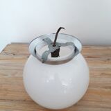 Old bistro ceiling lamp - semi-spherical globe in white opaline - 1950
