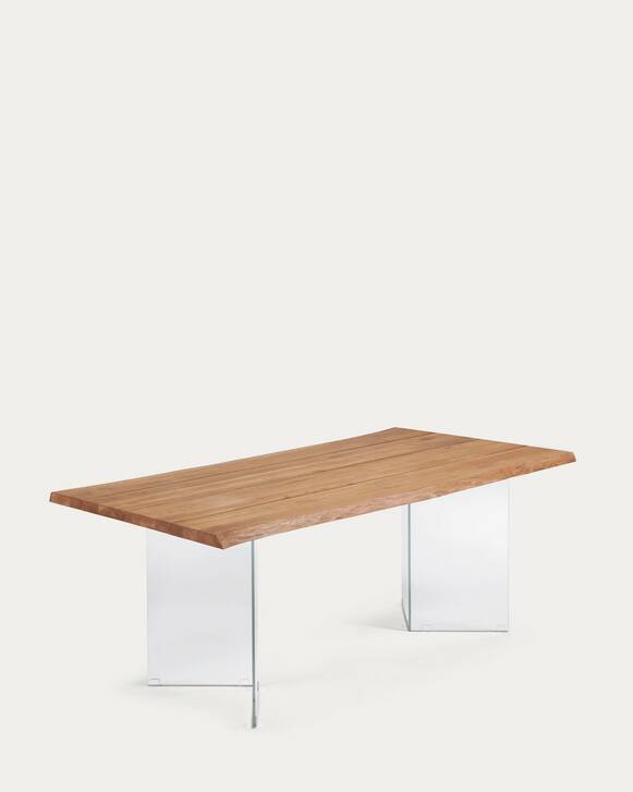 Oak table top with tempered glass legs – in perfect condition.