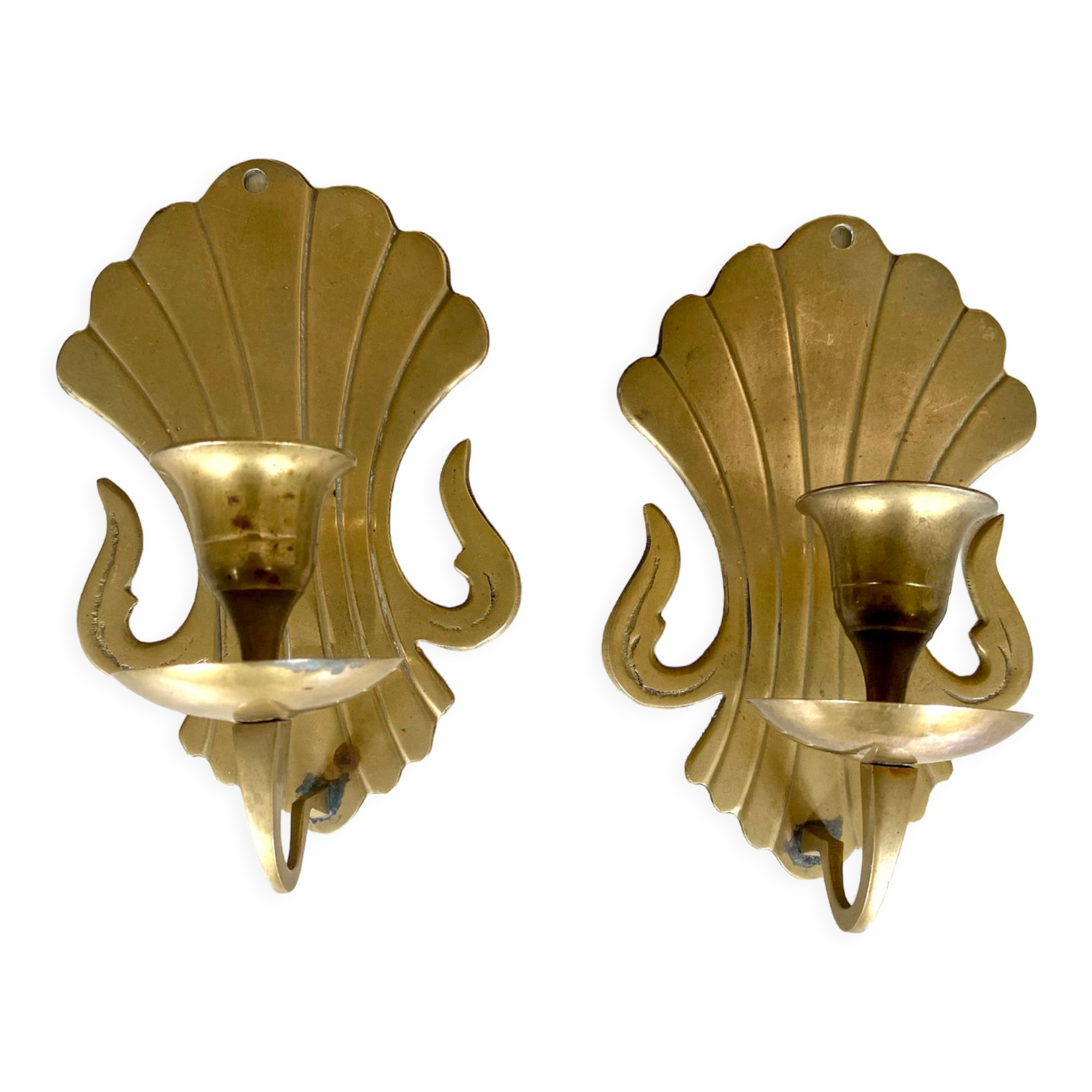 Pair of brass wall candle holders