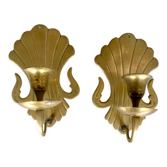 Pair of brass wall candle holders
