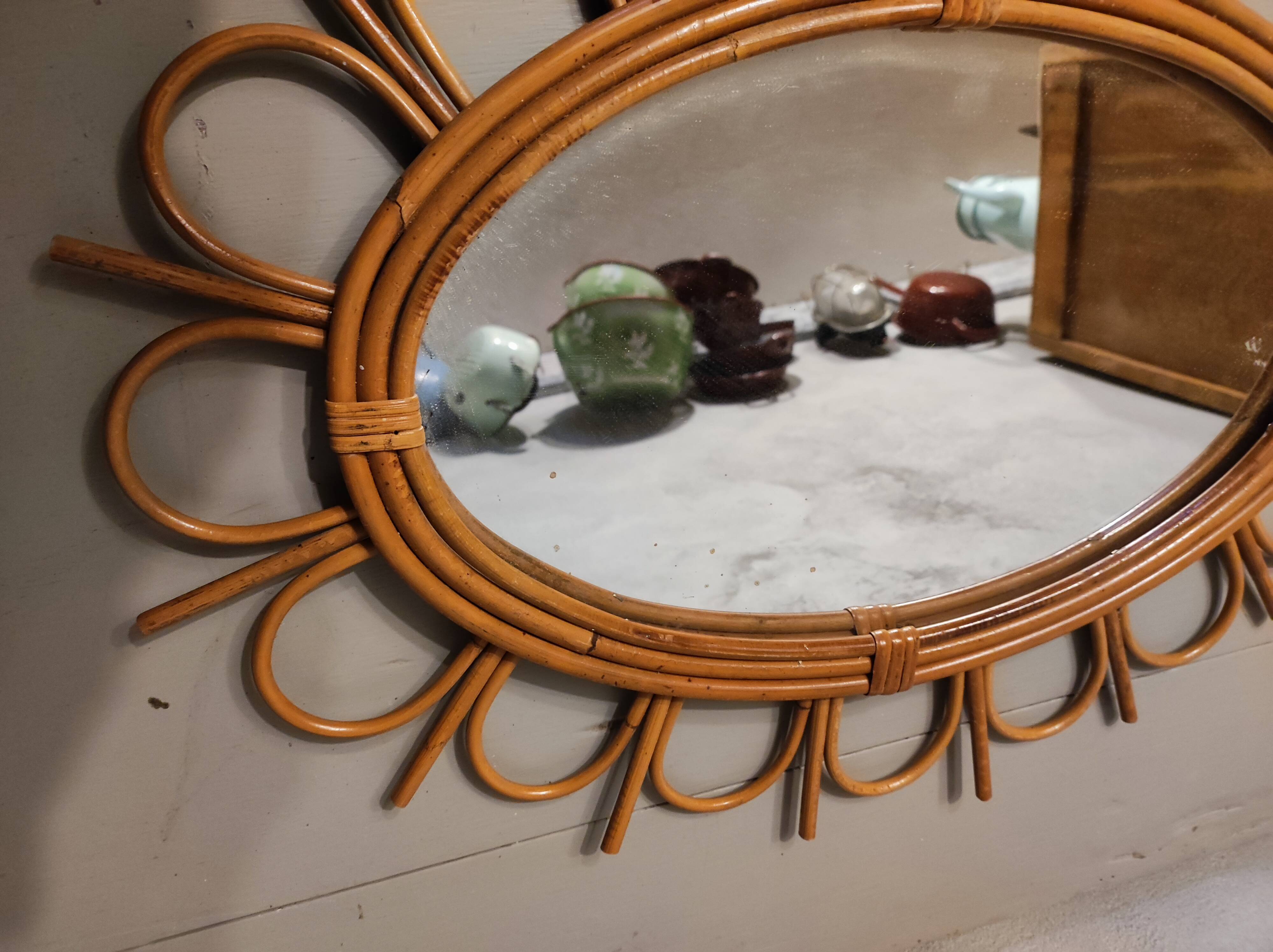 Oval rattan mirror, 1960