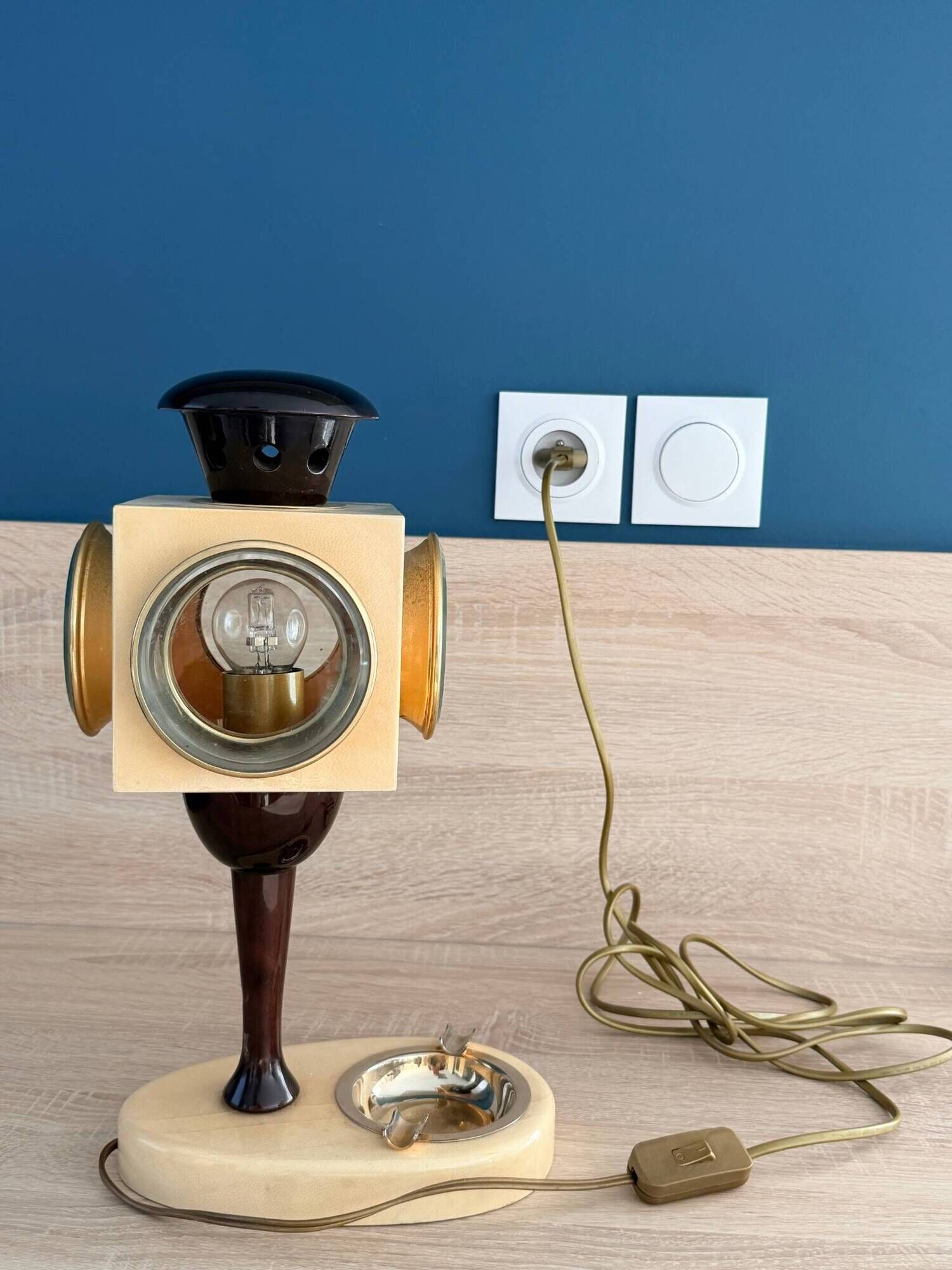 Rare Aldo Tura Lantern Table Lamp, Italy, circa 1950. Signed Tura, Model 907.