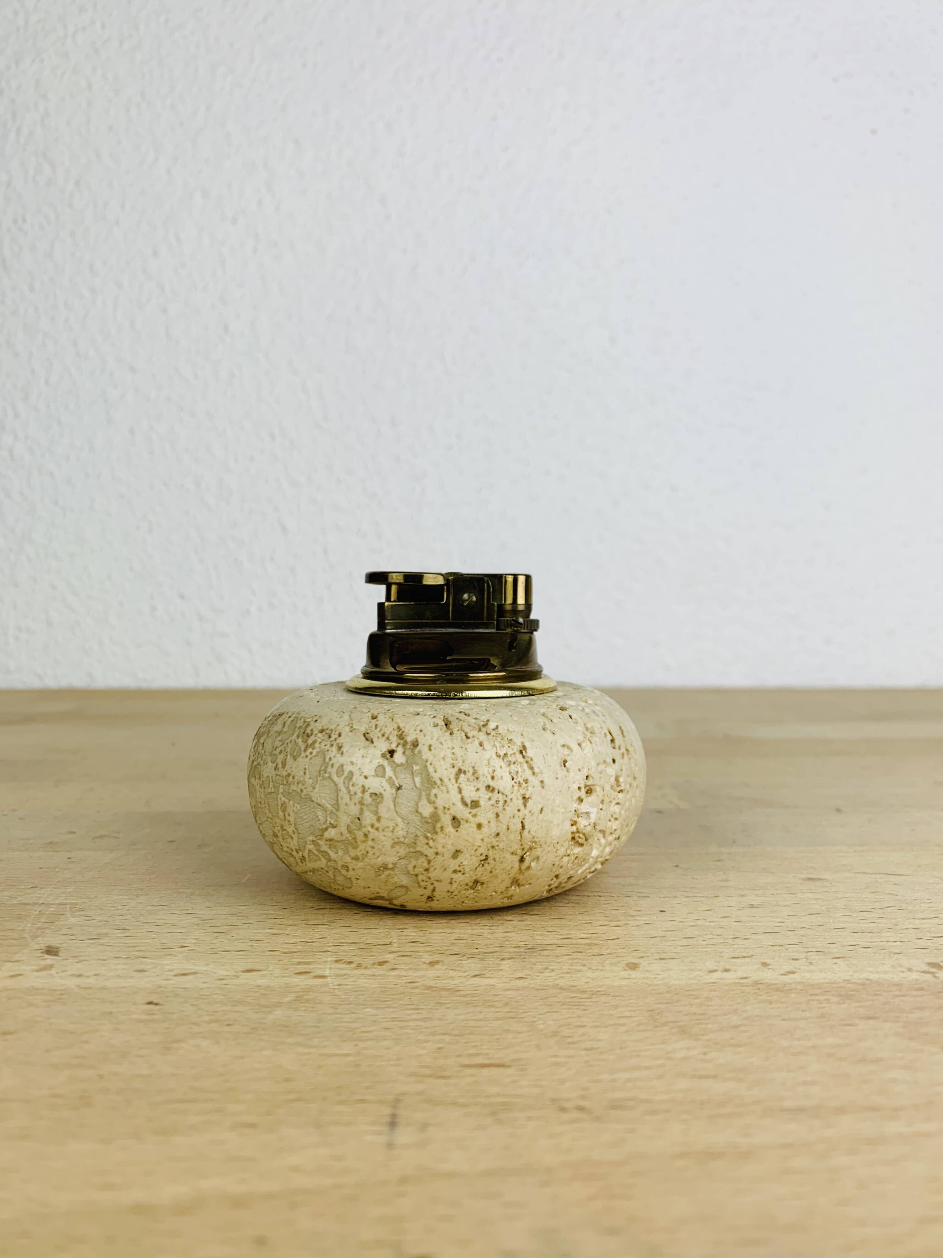 Round travertine lighter, 1980s, Italy