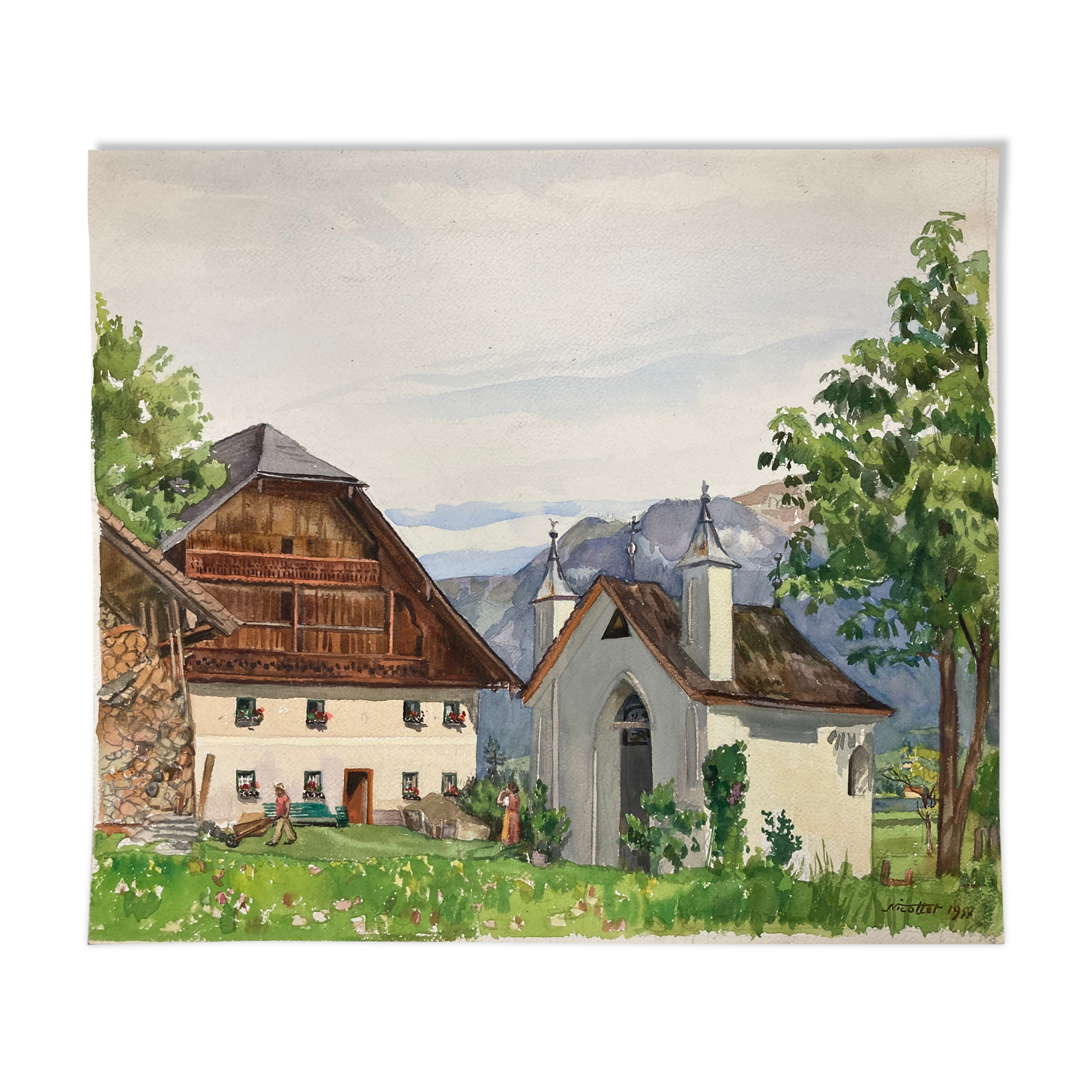 Vintage mountain watercolor