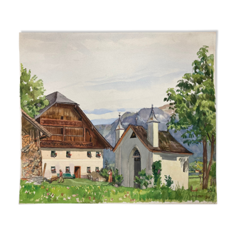 Aquarelle de montagne vintage