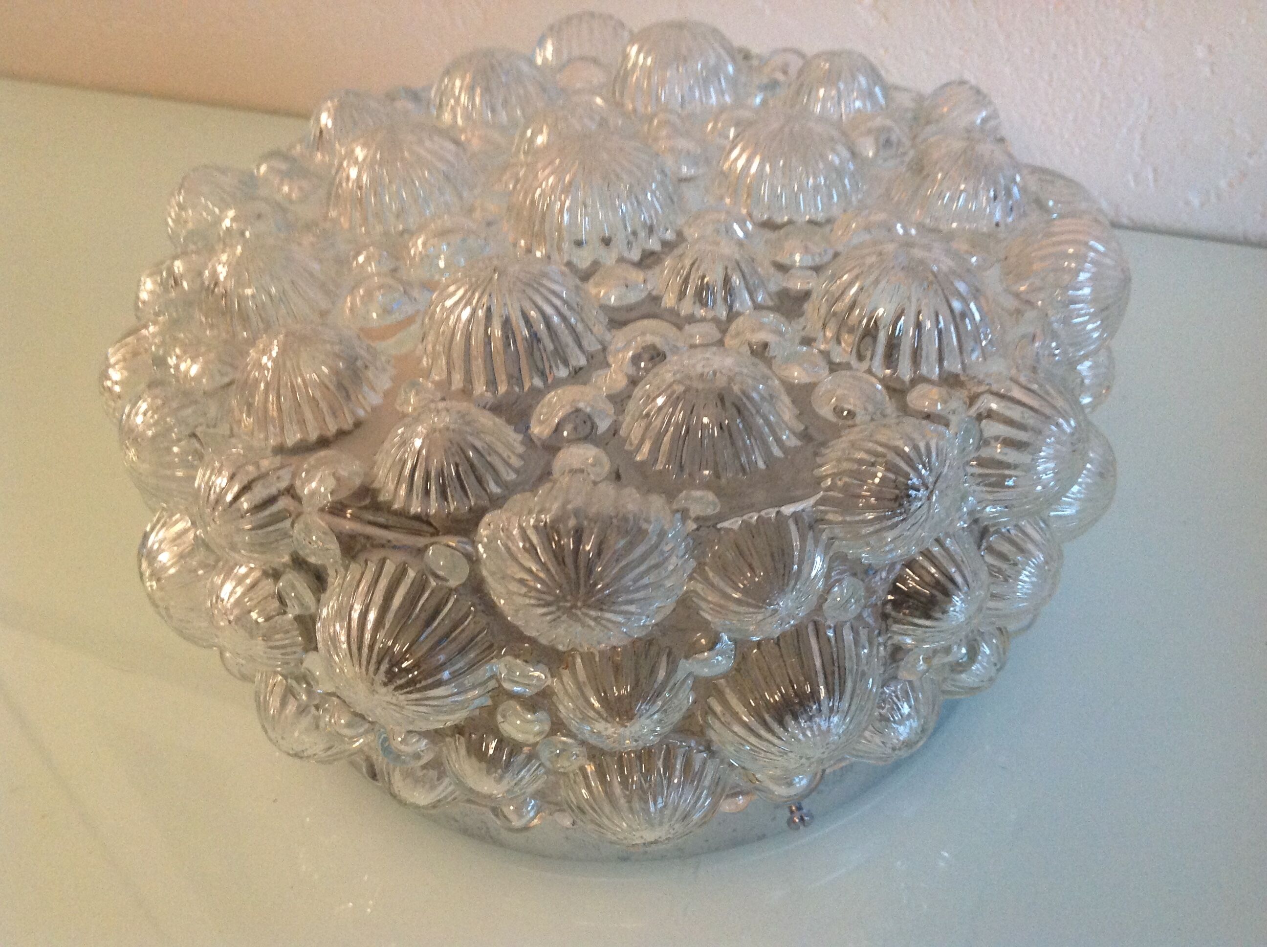 Round ceiling lamp in bubbled glass / vintage 60s-70s
