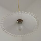 Vintage French White Opaline Glass Pendant Light Clear Glass Edge 5405