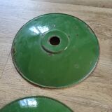 Set of 5 old green metal / industrial style pendant lamps