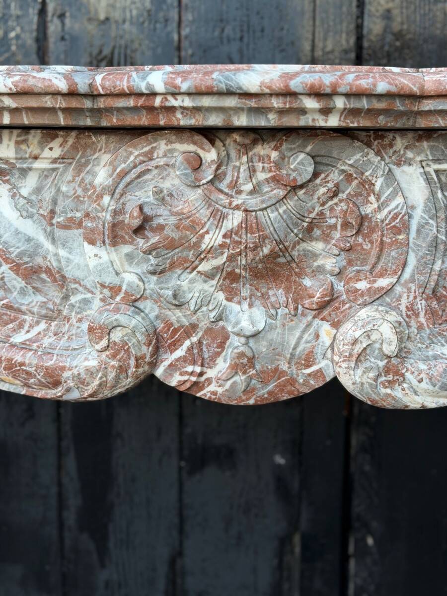 Louis XV style fireplace in grey Ardennes marble, circa 1880.
