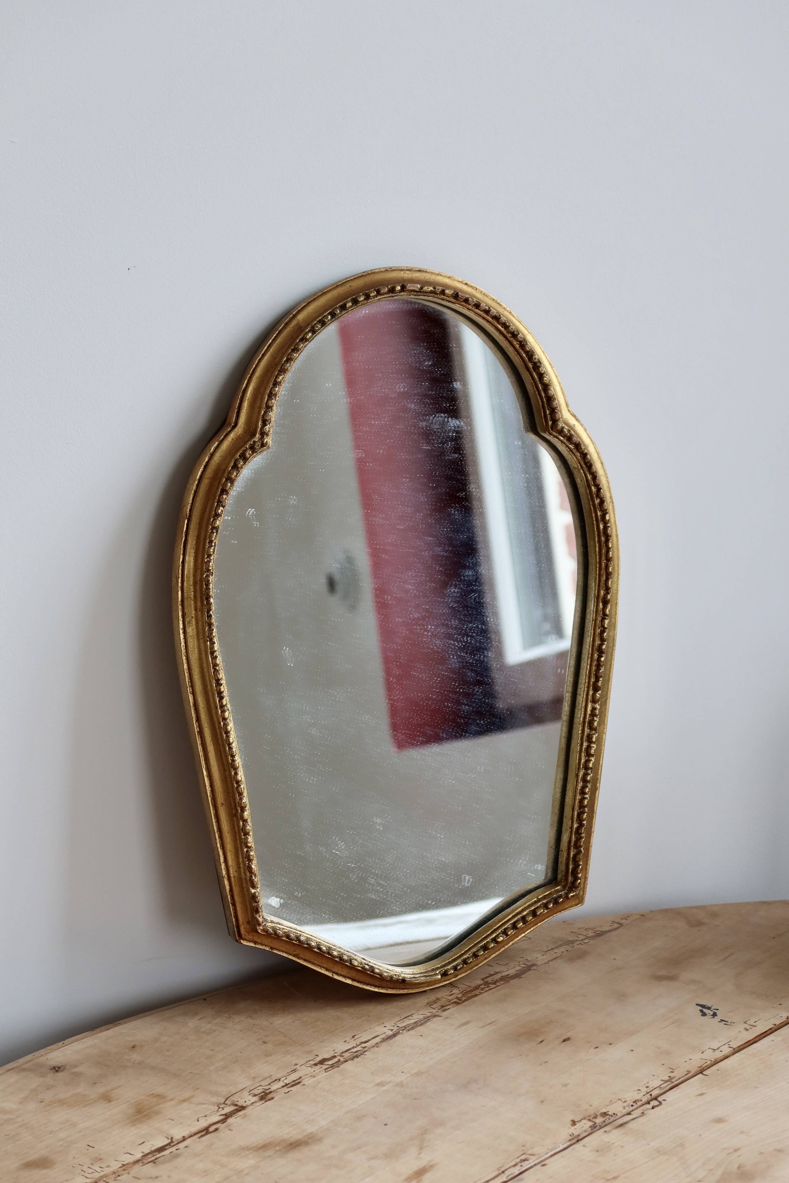 Antique gilded baroque mirror in wood – Distressed glass – Carved wood