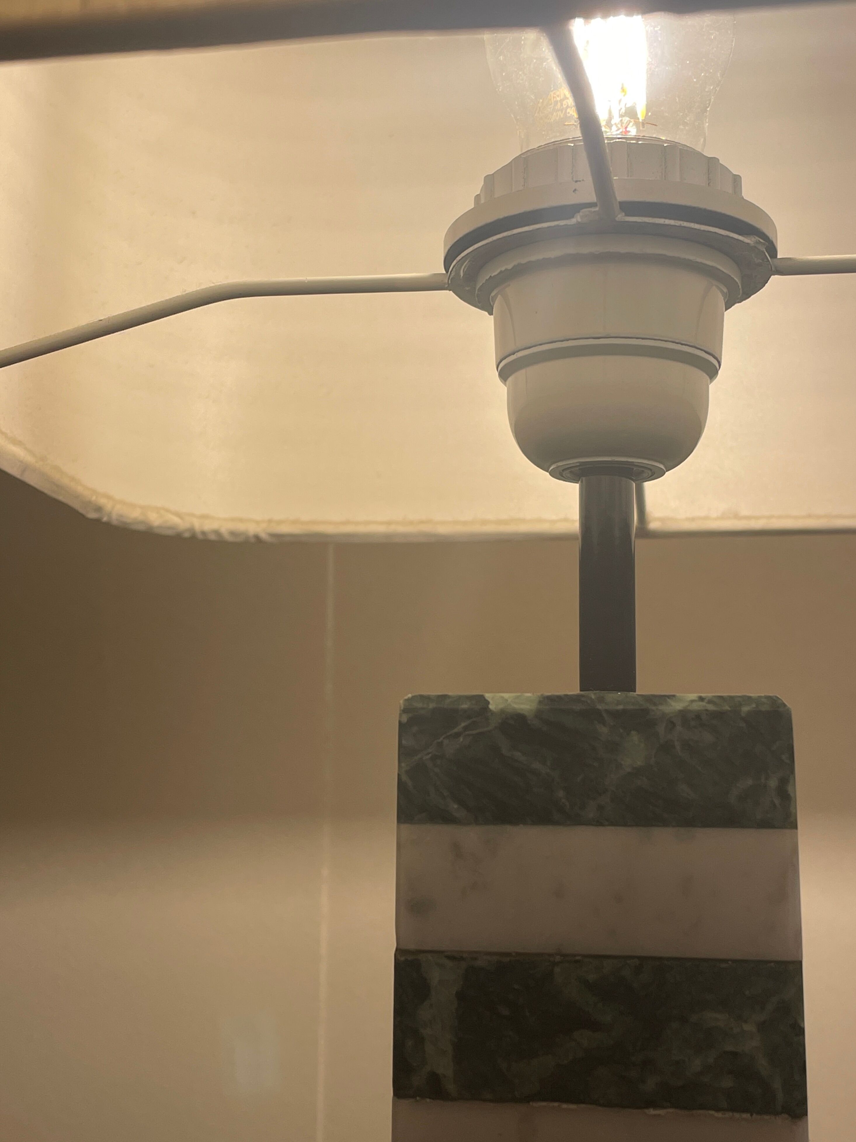 Pair of white and green marble lamps, 1970's