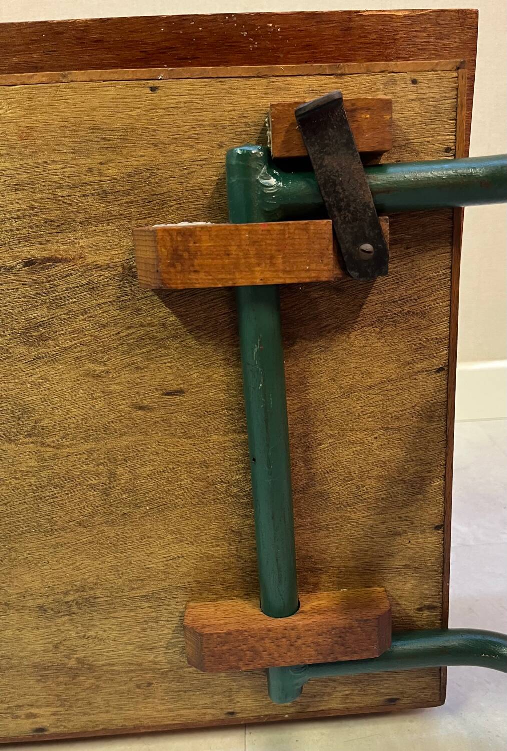 Folding wood and metal school desk