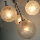Lampe suspension moderne à 4 lumières en verre et chrome, style milieu du siècle, lumière en cascade, années 1970