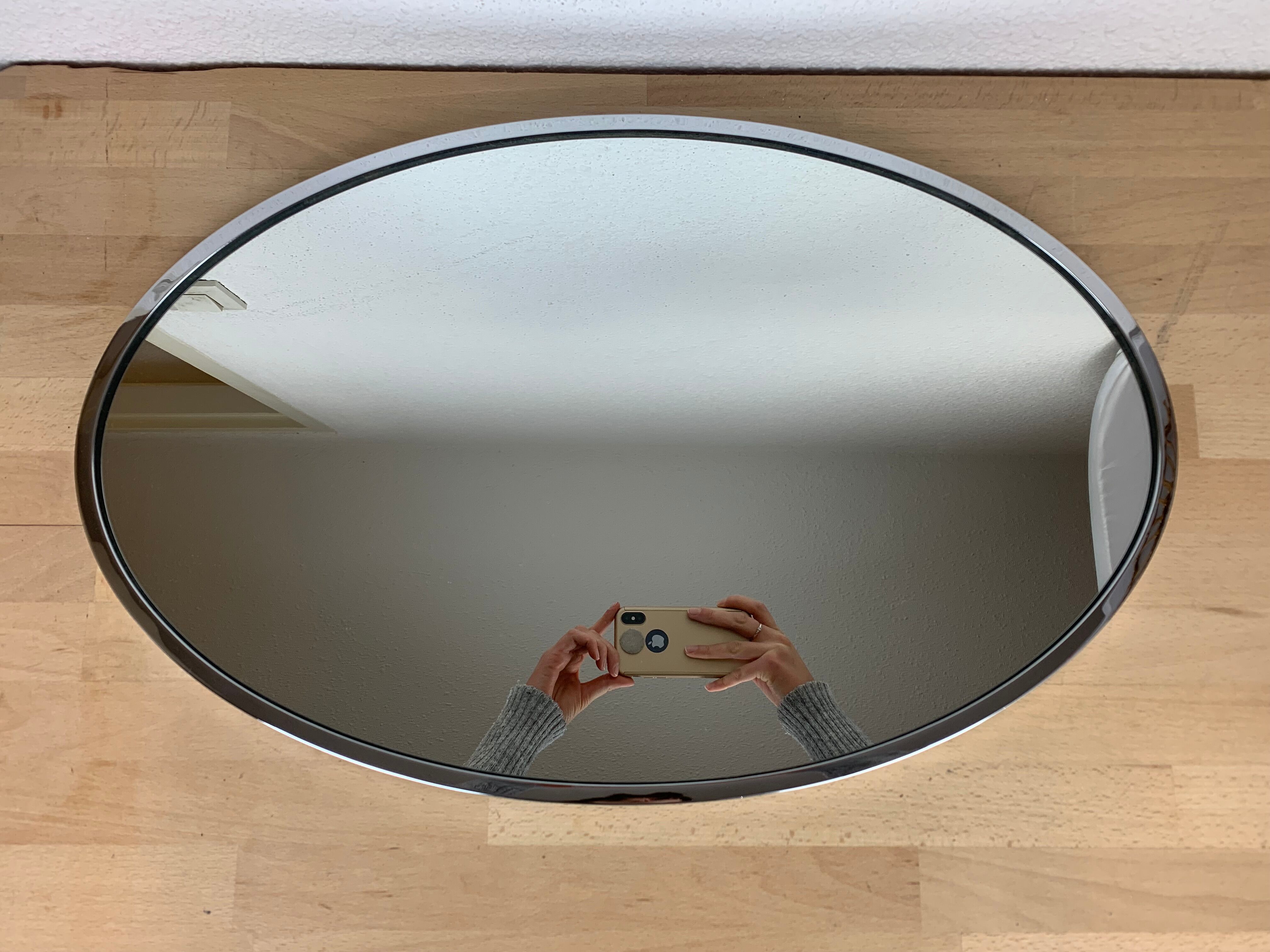 Oval mirror strapping chrome 70s - 59 x 38 cm