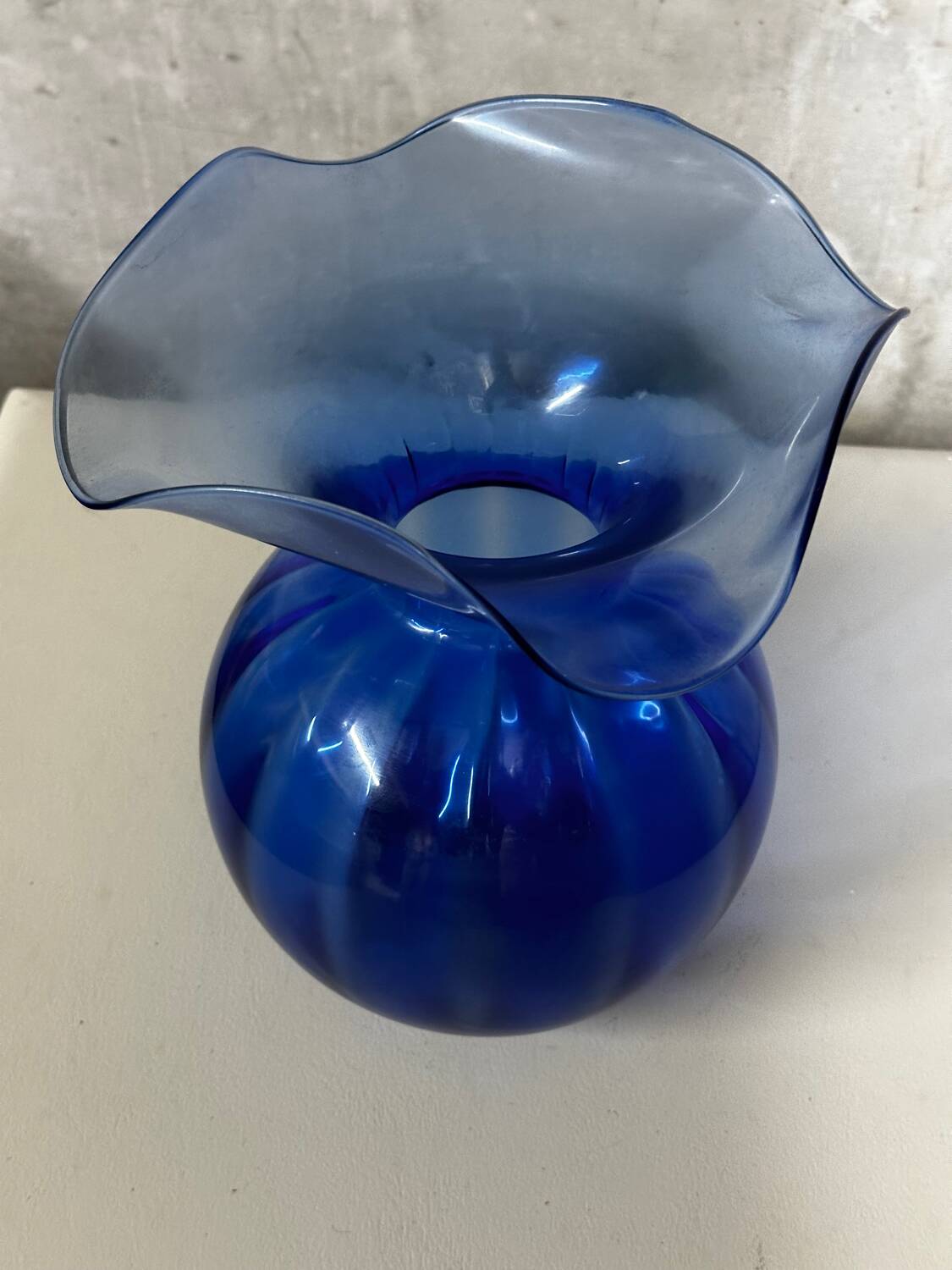 Lancel style cobalt blue vase - ball shape and collar h 25 cm