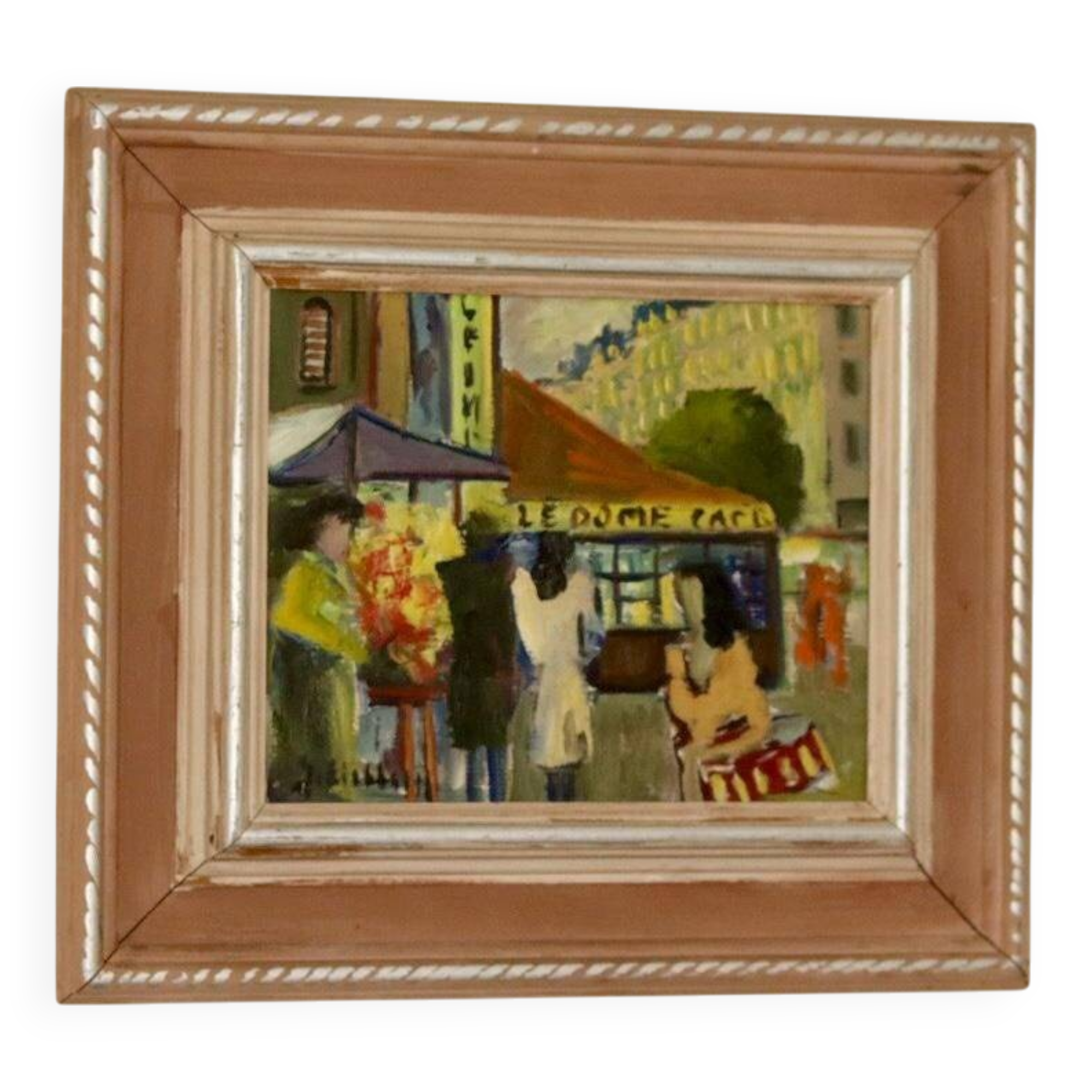 Huile sur panneau suédoise originale « French Street Life » -
