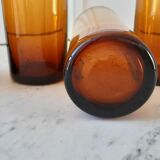 Set of 4 amber glass glasses with thick bottoms 70s