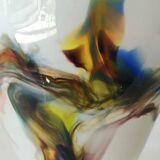 Flamed vase/volutes in white opaline/polychrome Art Glass. Murano style. High 23.5 cm