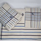 Vintage Table Set Damask Tablecloth and 8 Matching Embroidered Napkins, Blue and White Patterns