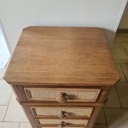 Nightstand in walnut and jute fabric, 1900