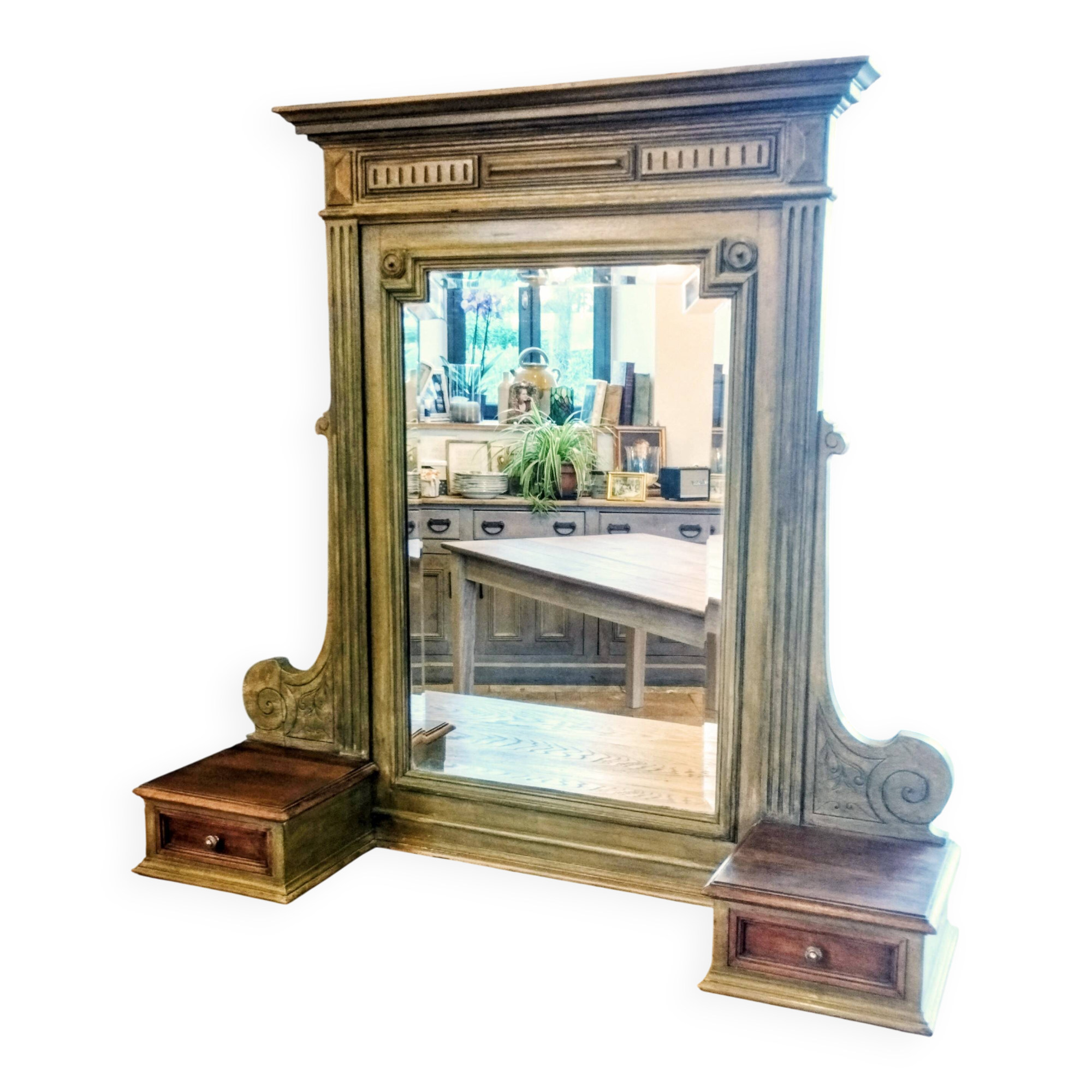 Antique bevelled mirror Farrow and Ball "Green Bancha"