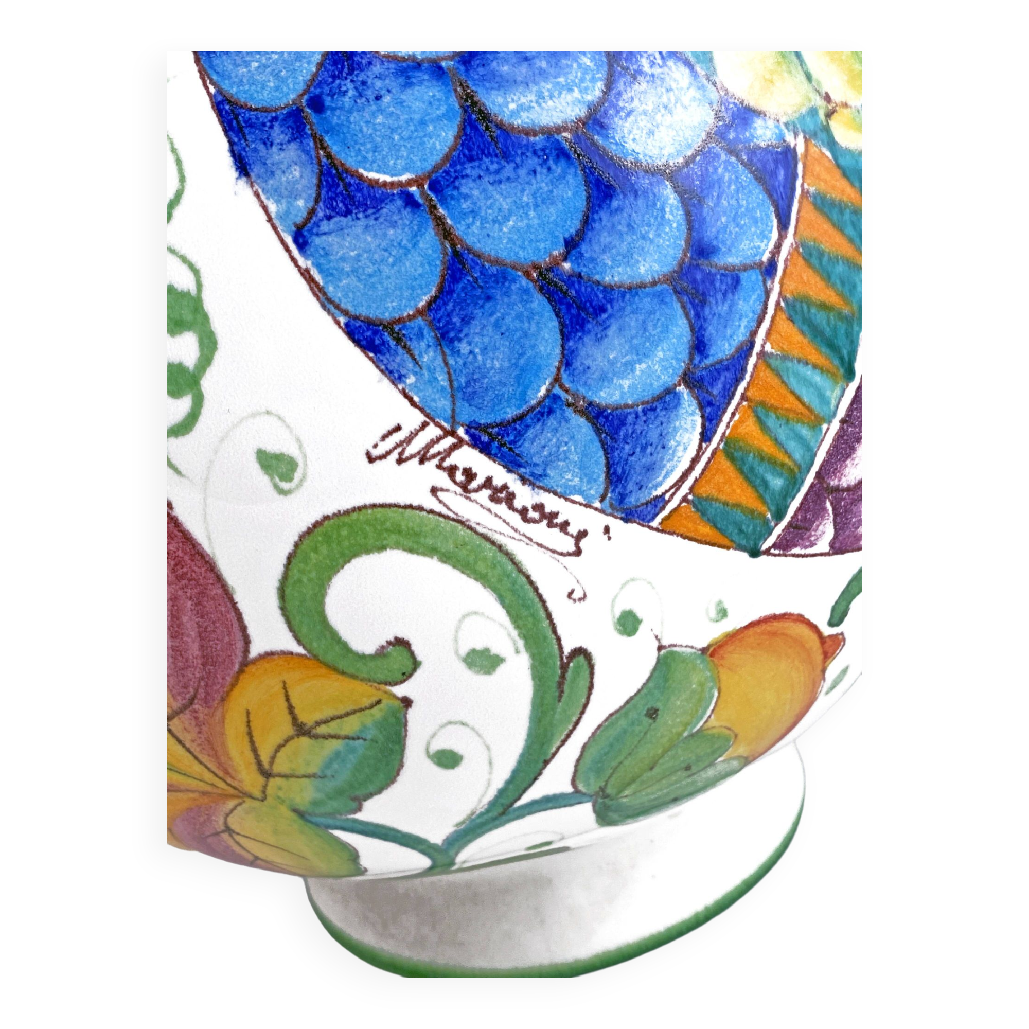 Large 1980s decorative vase hand painted enamel height. 63 cm. Italian manuf. Paolo MARIONI