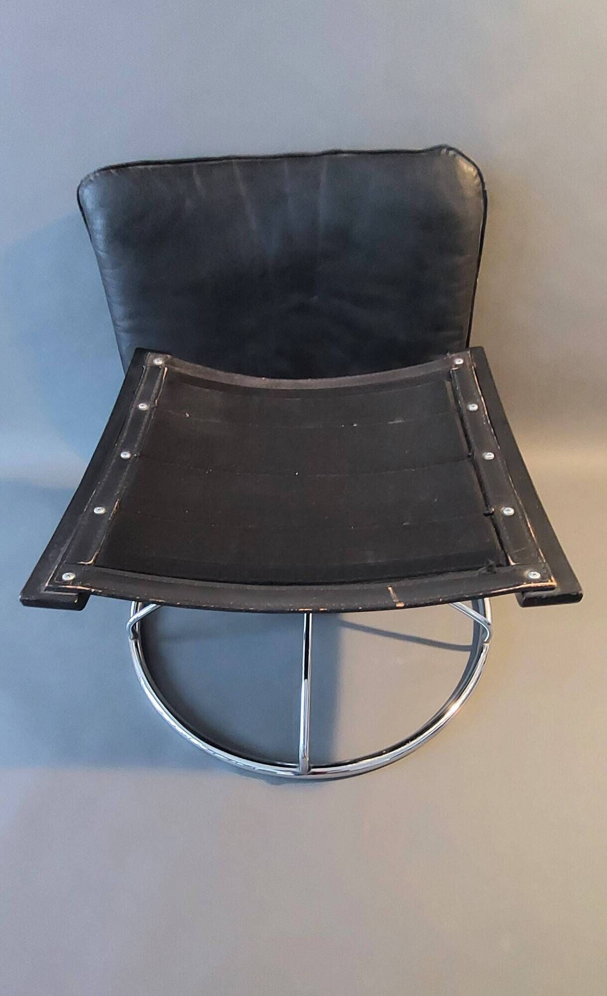 Vintage black leather ottoman by Ake Fribytter for Nelo Möbel, Sweden 1970s.