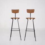 Paire de tabourets modernistes en rotin Erwin Behr