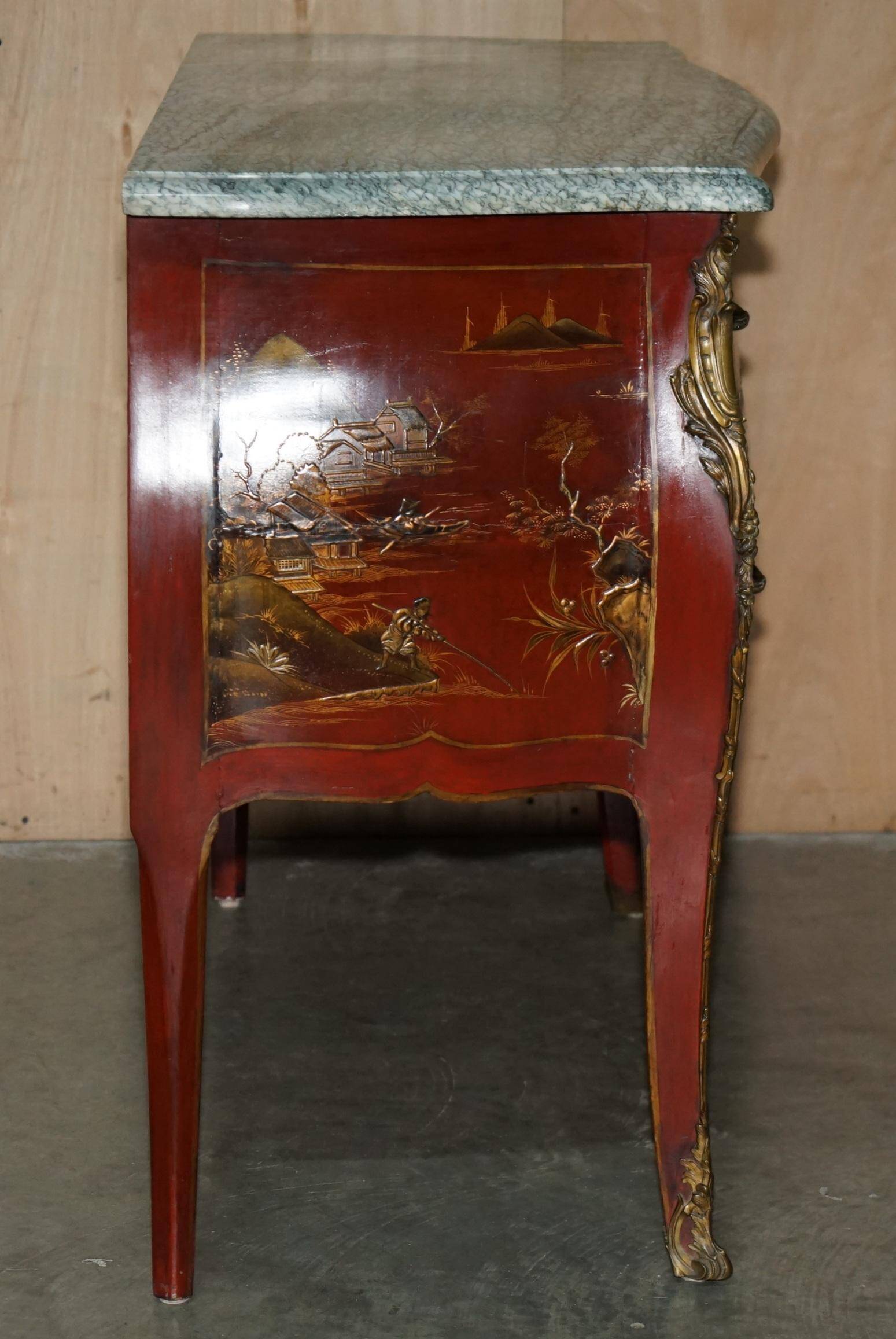 Chinoiserie Bombé Commode in Oak, Marble and Gilded Wood