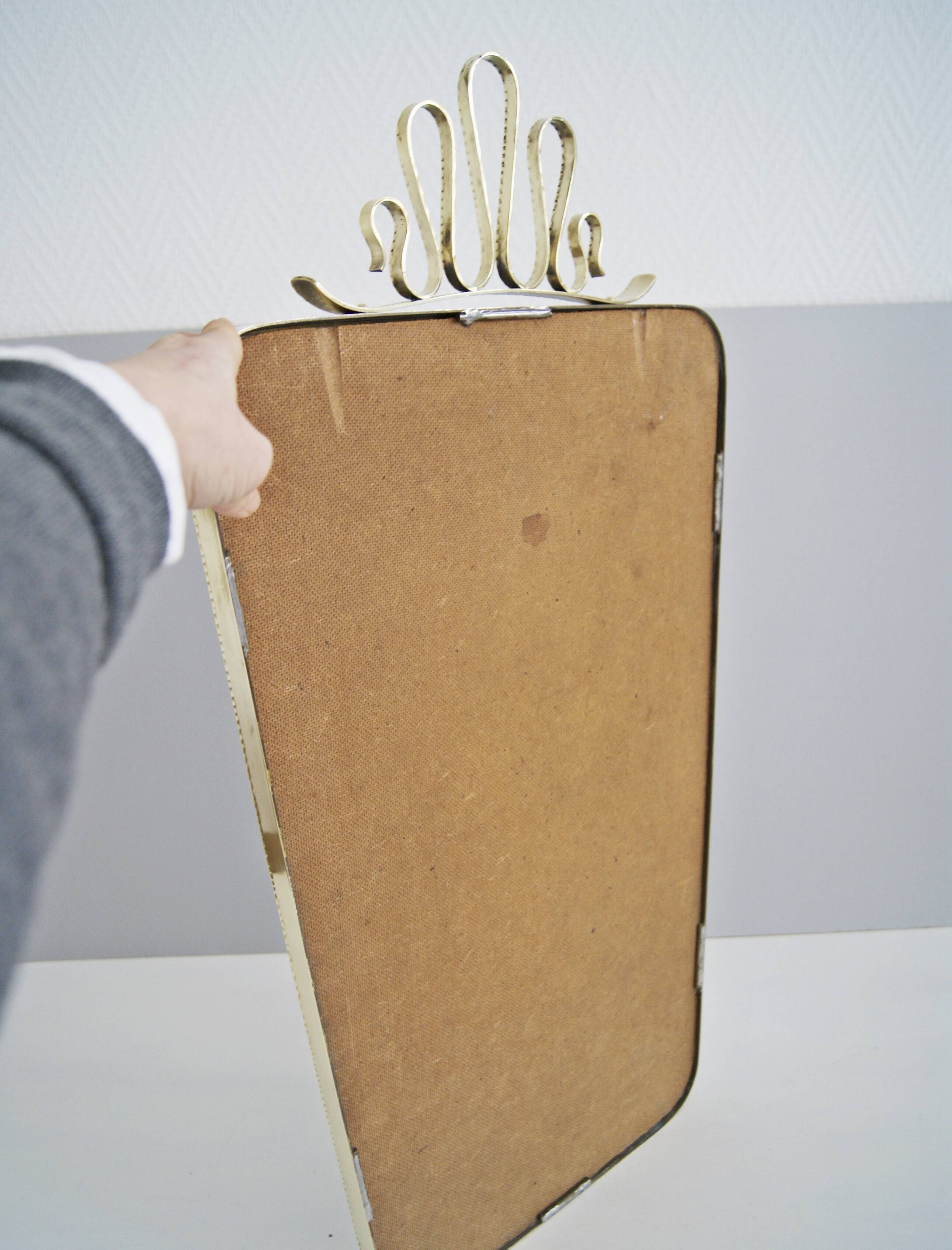 Mid century brass mirror, 40x74cm