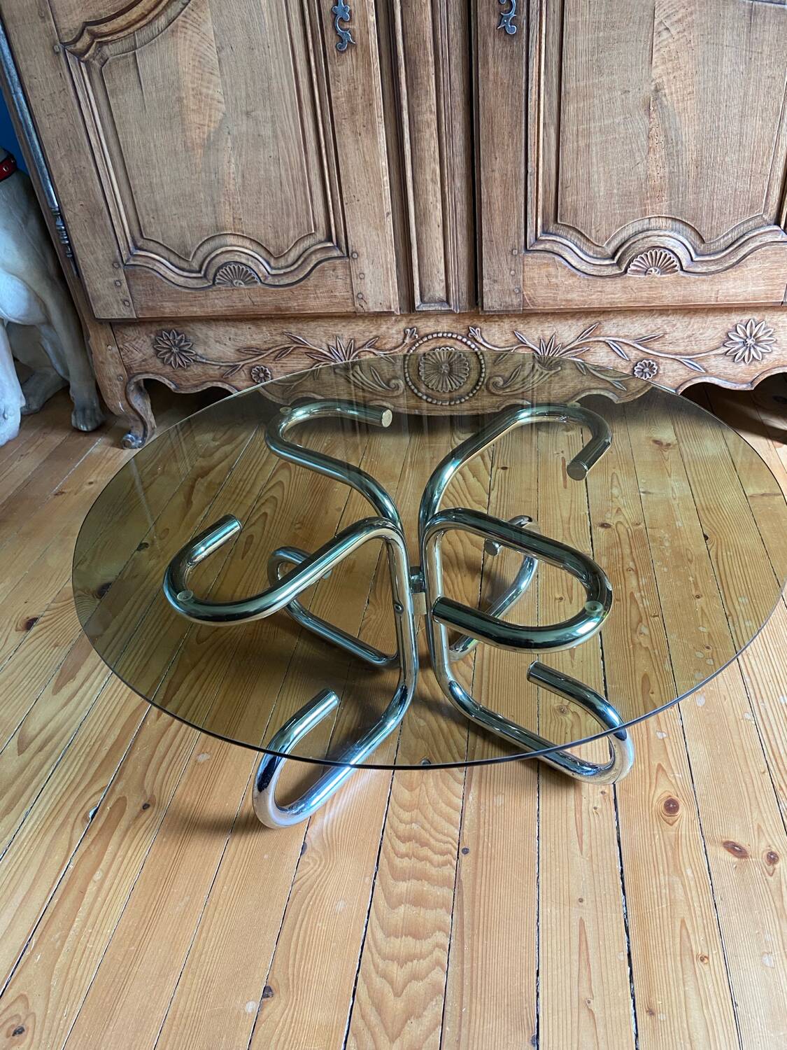 Vintage glass and chrome coffee table