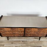 1950s six-drawer chest of drawers with glass top