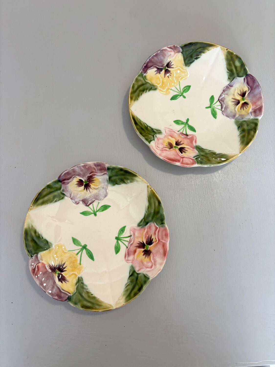 Set of two HB&Cie slip plates from Choisy le Roi circa 1880 designs