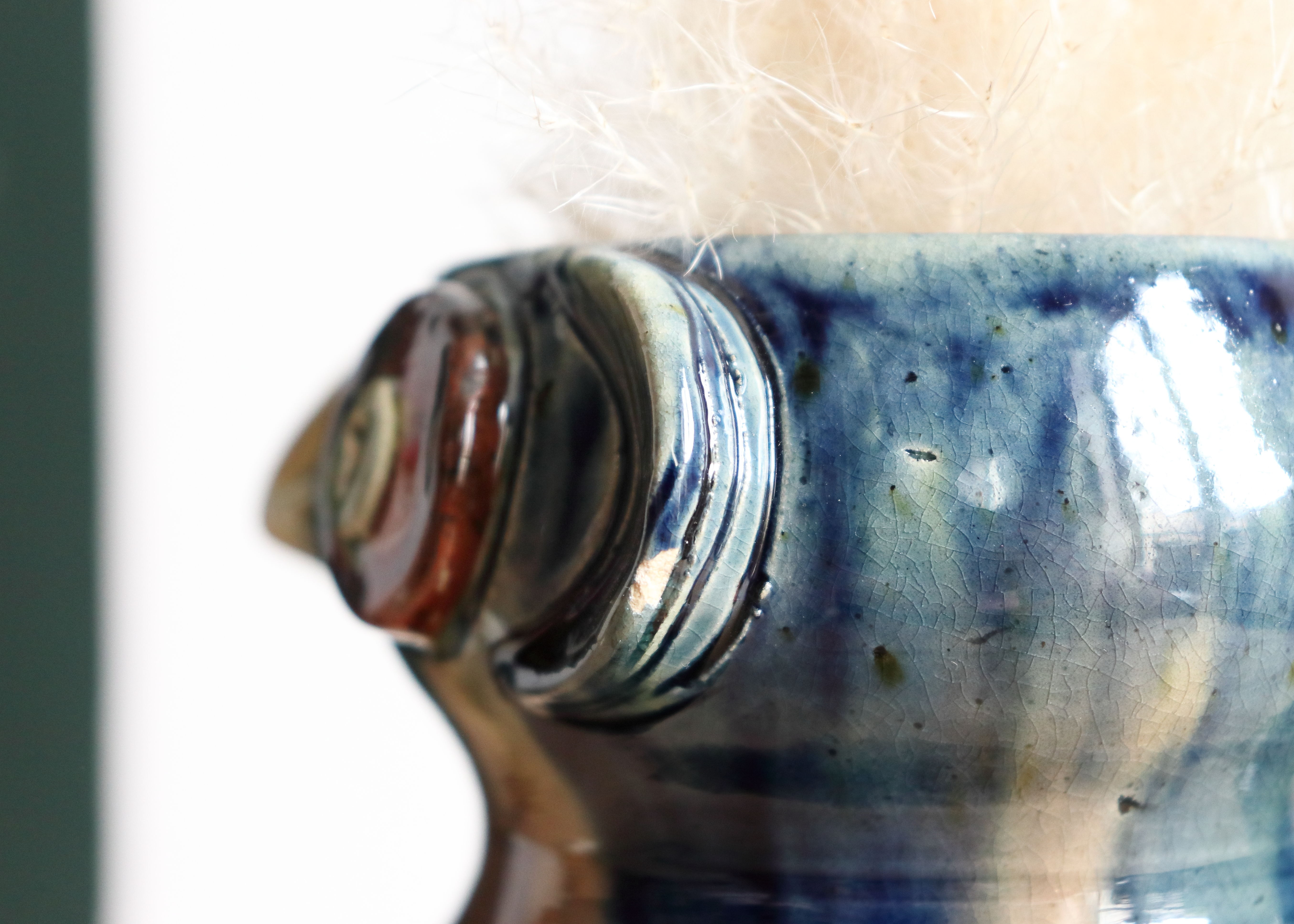 Zoomorphic ceramic owl vase in Flanders earth, Torhout Belgium, Art Nouveau period