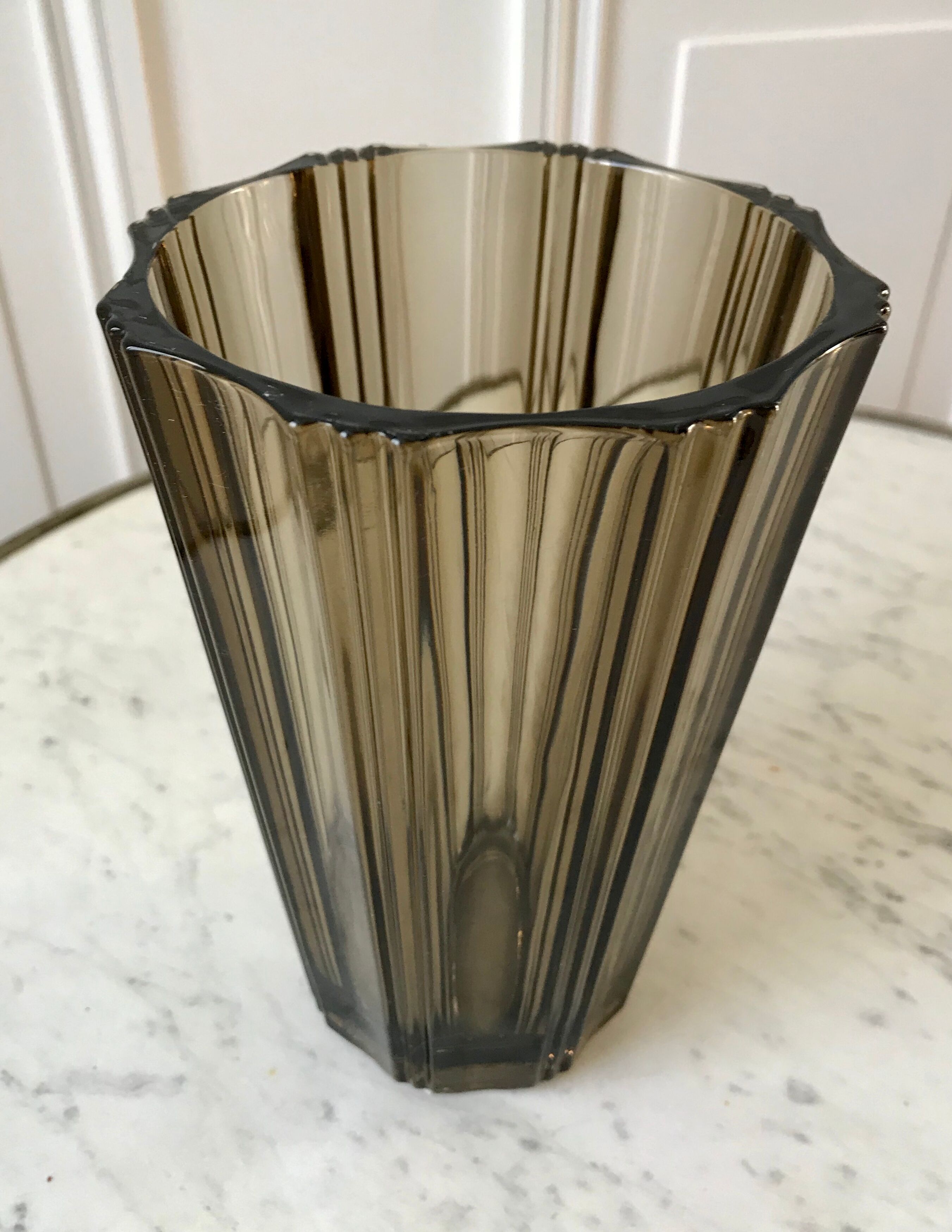Vase in smoked glass pleated 70s