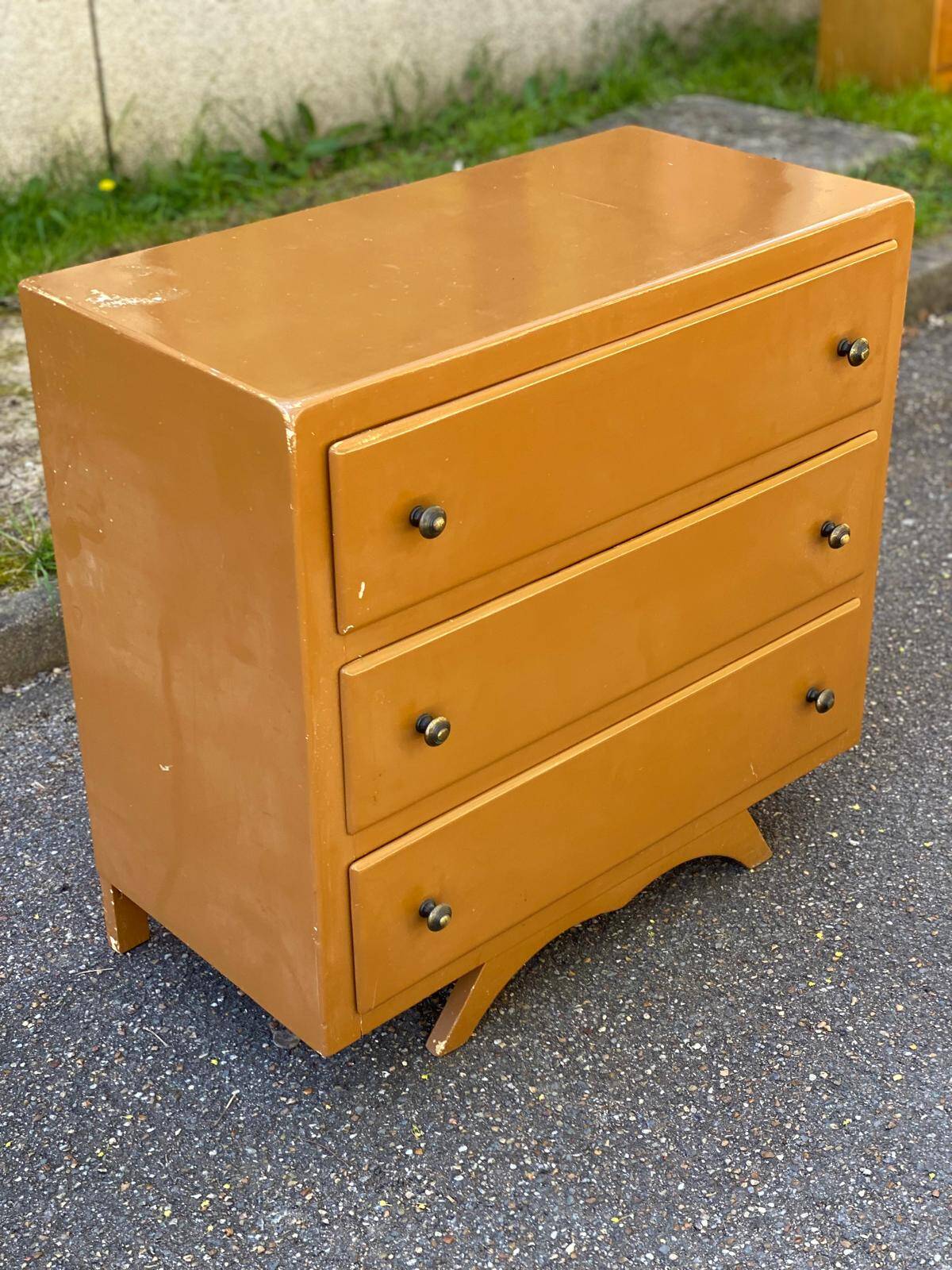 Commode art deco pied moustache 1950 avec 3 tiroirs