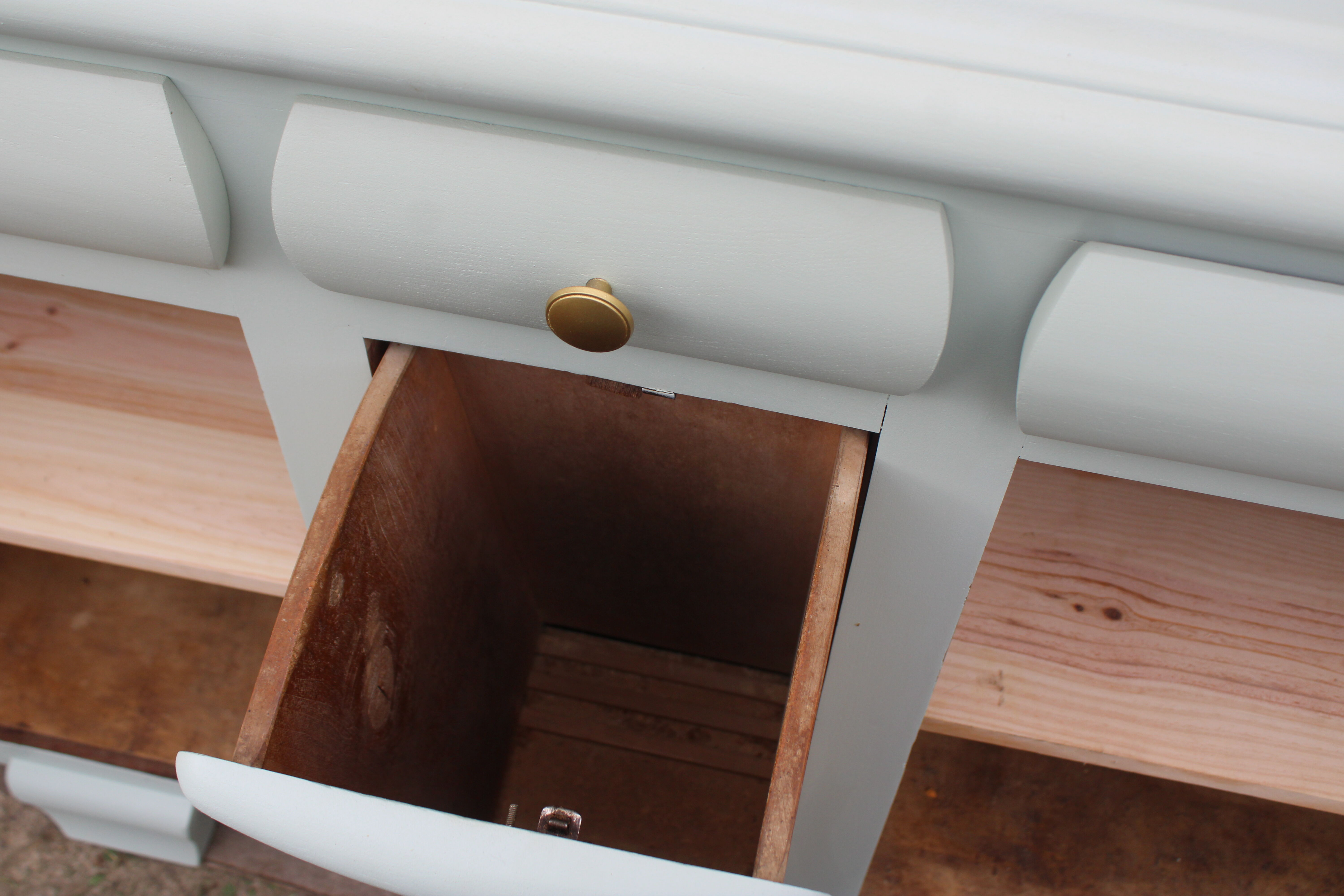 Renovated vintage Mado sideboard – Celadon green & natural cane