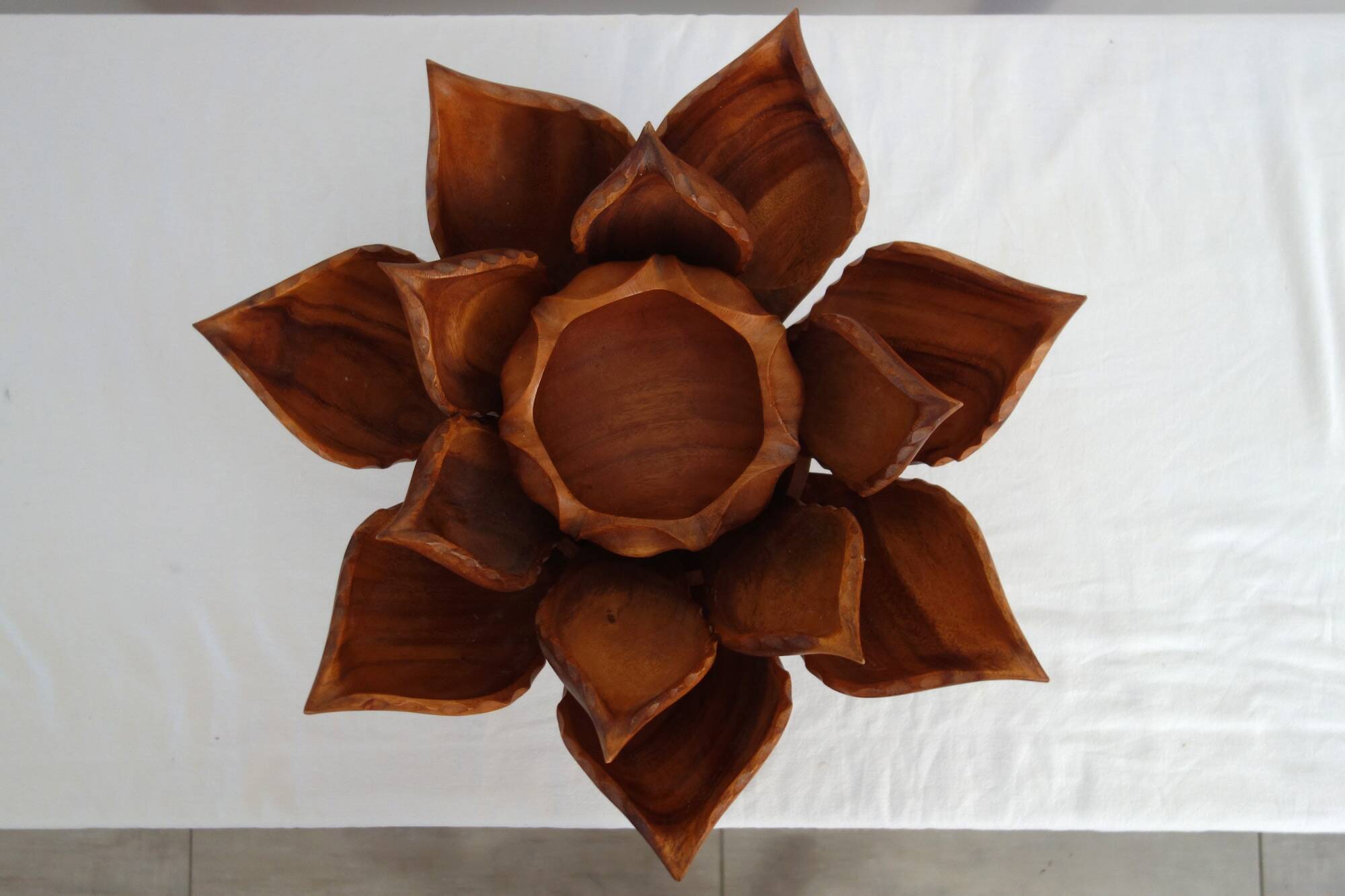 Large lotus flower vintage wooden aperitif service