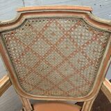 Pair of Louis XVI style armchairs in 20th century patinated beech