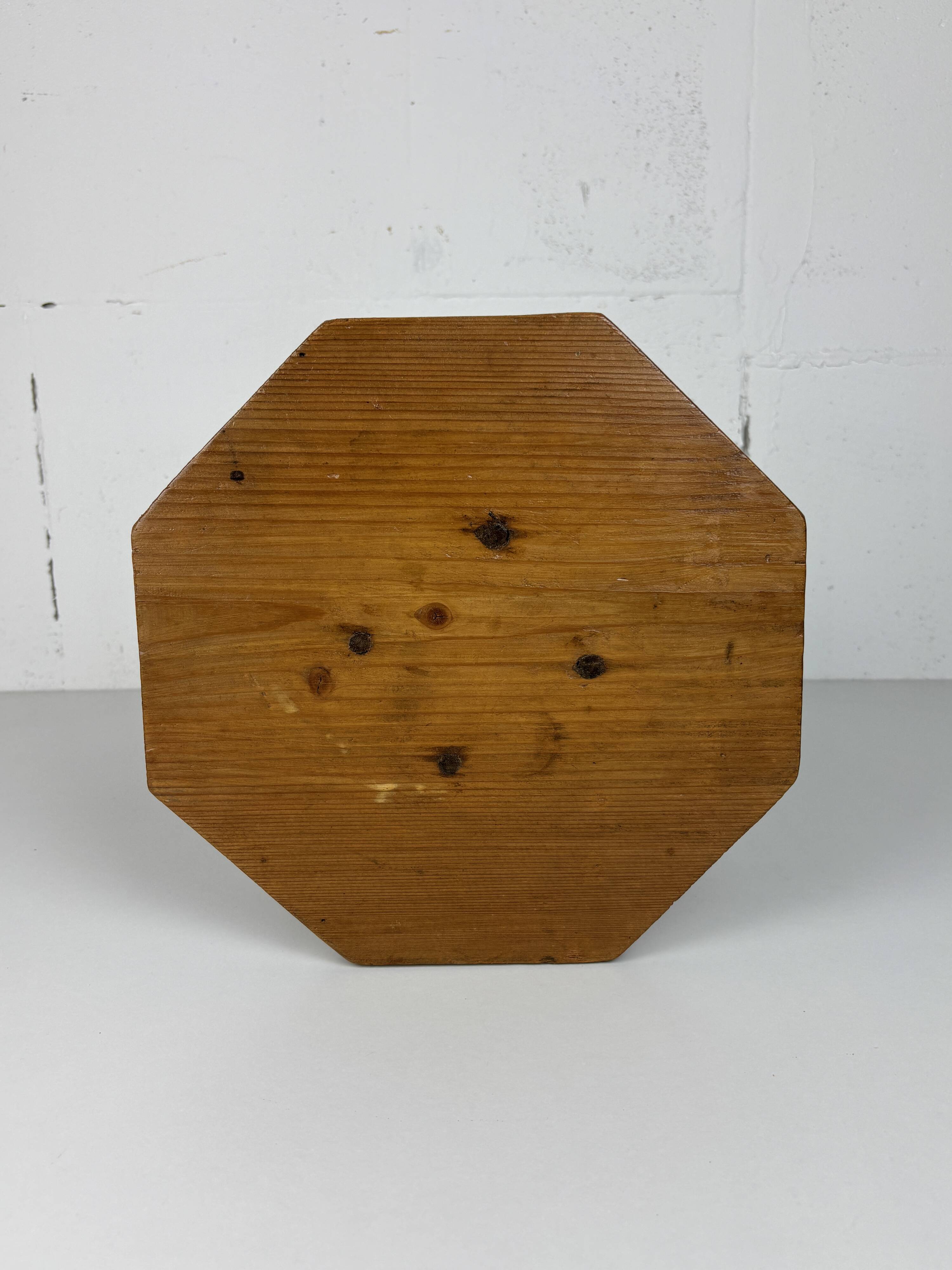 Midcentury brutalist artisanal rustic handcrafted stool, France 1960s