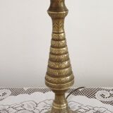 Tall Heavy Brass Electrified Moroccan Candlestick Lamp Mid-20th Century